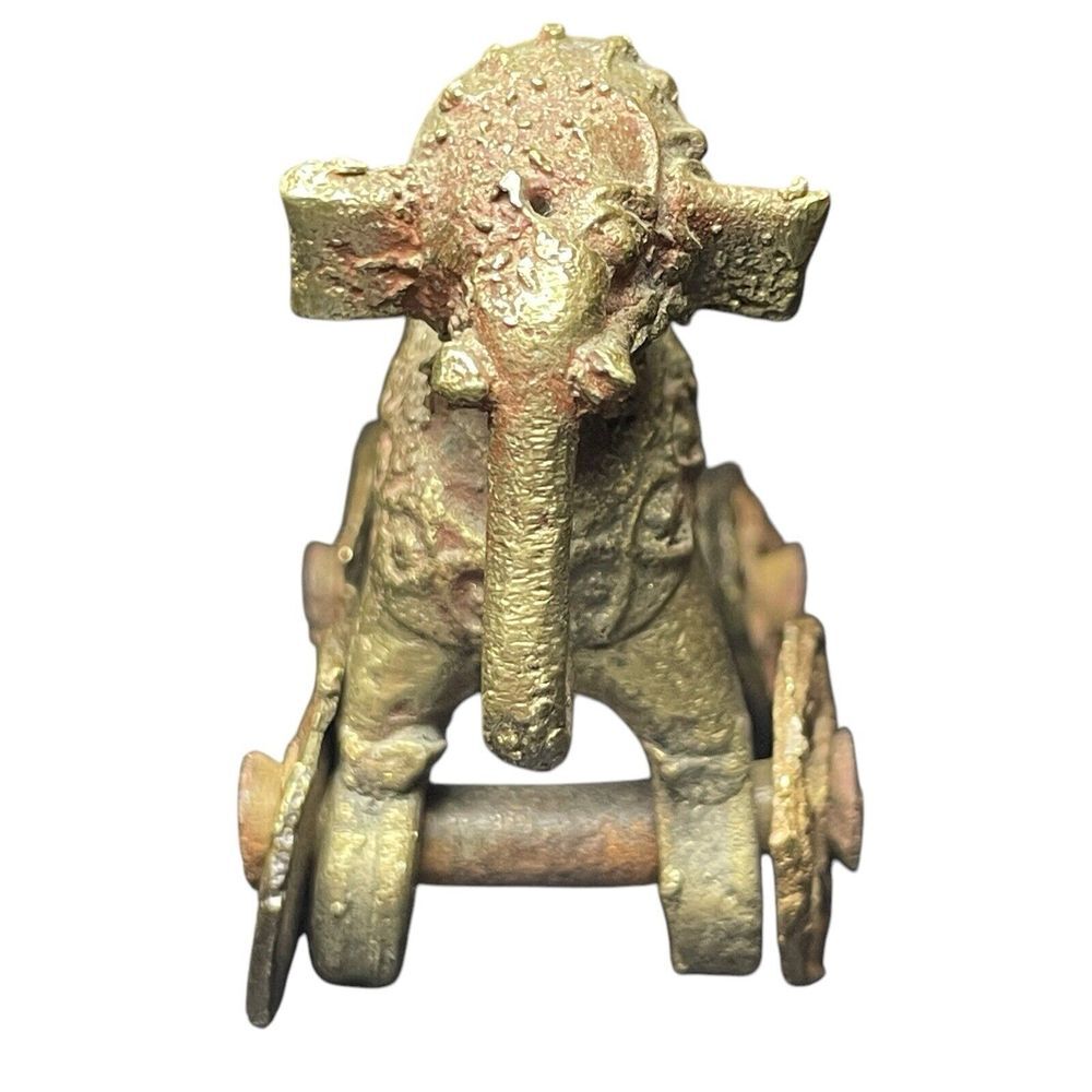 Antique Vintage India Shrine Temple Toy Brass Metal Elephant Rider Wheels Hindu - Picture 5 of 16